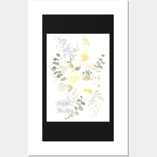 Dainty Yellow Watercolor Happy Birthday Greeting Card Posters and Art